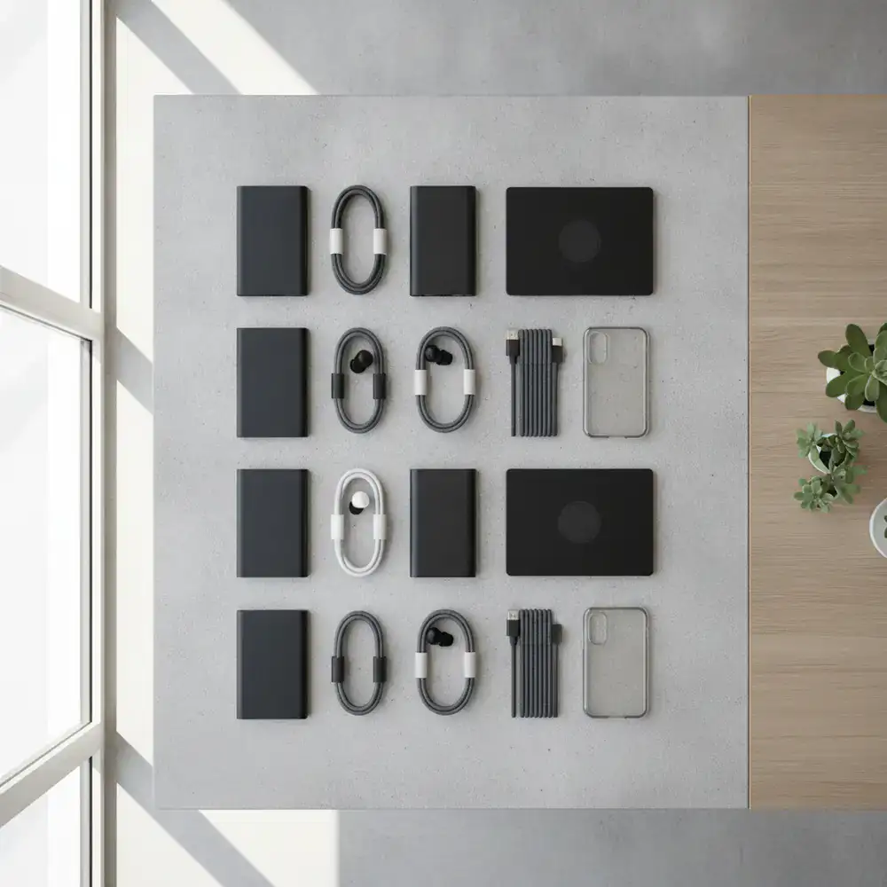 Premium mobile accessories neatly arranged